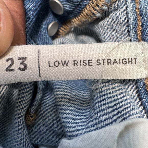 Pacsun Jeans‎ Womens 23 Blue Low Rise Straight Butterfly Print Denim Split Hem - Picture 9 of 12